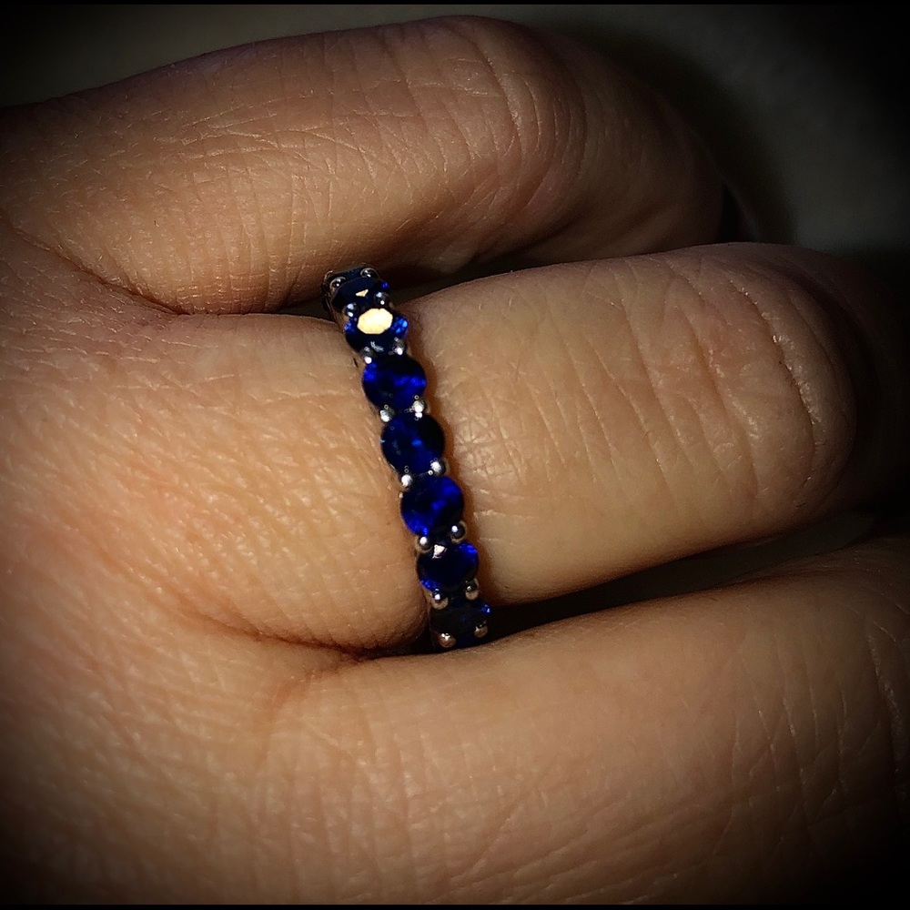 .925silver lab created sapphire eternity band sz 9
